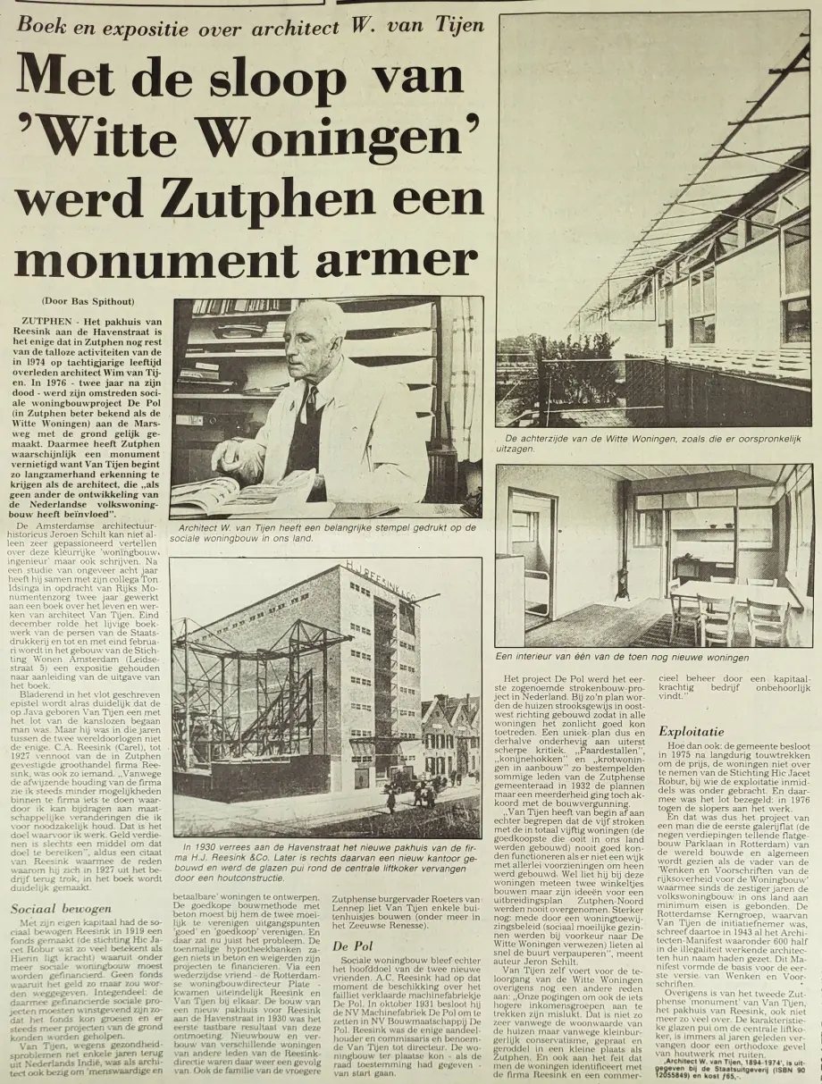 Krantenartikel over de sloop van de Witte Woningen
