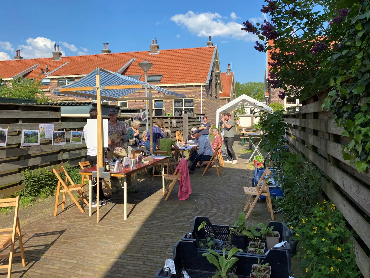 mensen bij een groenmarkt